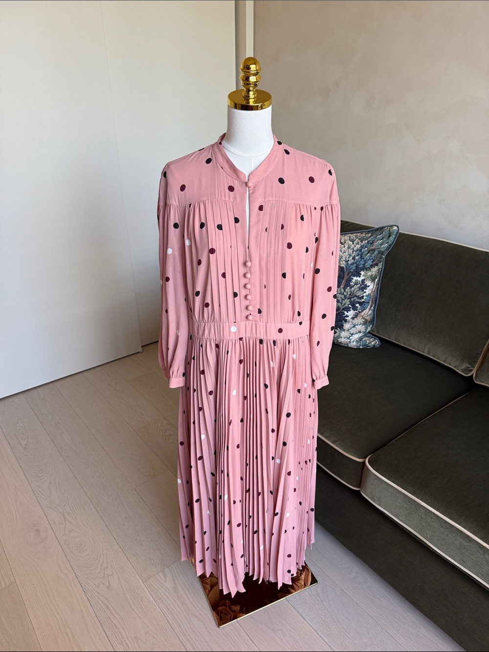 Kate Spade Dusty Rose Pink Polka Dot Pleated Dress Size 16